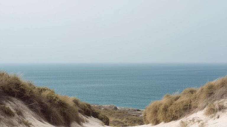 Vistas de dunas y mar en un paisaje costero en un día despejado.